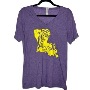 Anvil Ring Spun Purple & Yellow LSU Short Sleeve V-neck Graphic Tee | Size: L